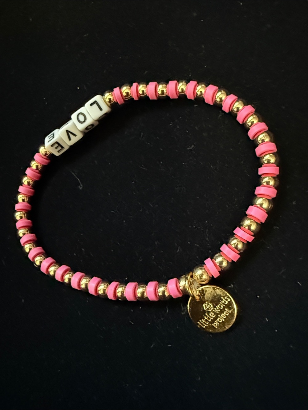 Little Words Project Love 💕 Pink Beaded Stretch Bracelet